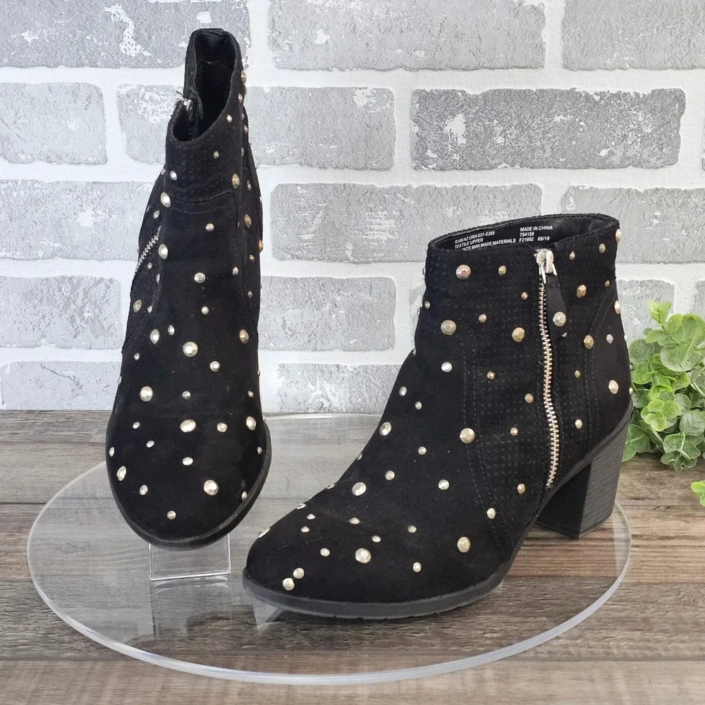 Arizona Jean‎ Co Studded Ankle Boots Block Heel Side Zip Black Women's Size 9.5
